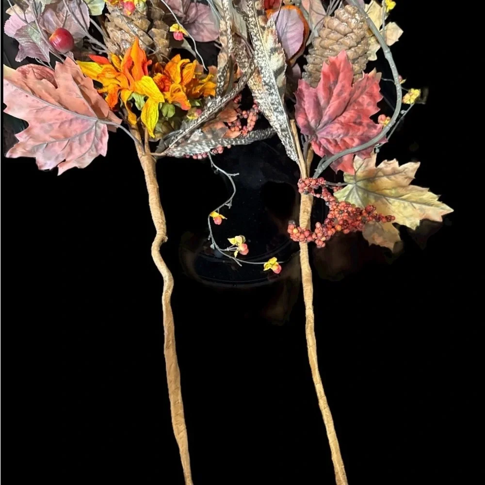 Two Autumn Harvest Pinecone Feather and Leaf Swags